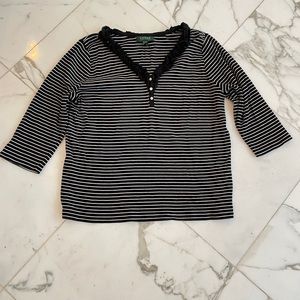 Lauren Ralph Lauren B &W Striped 3/4 Sleeve Top